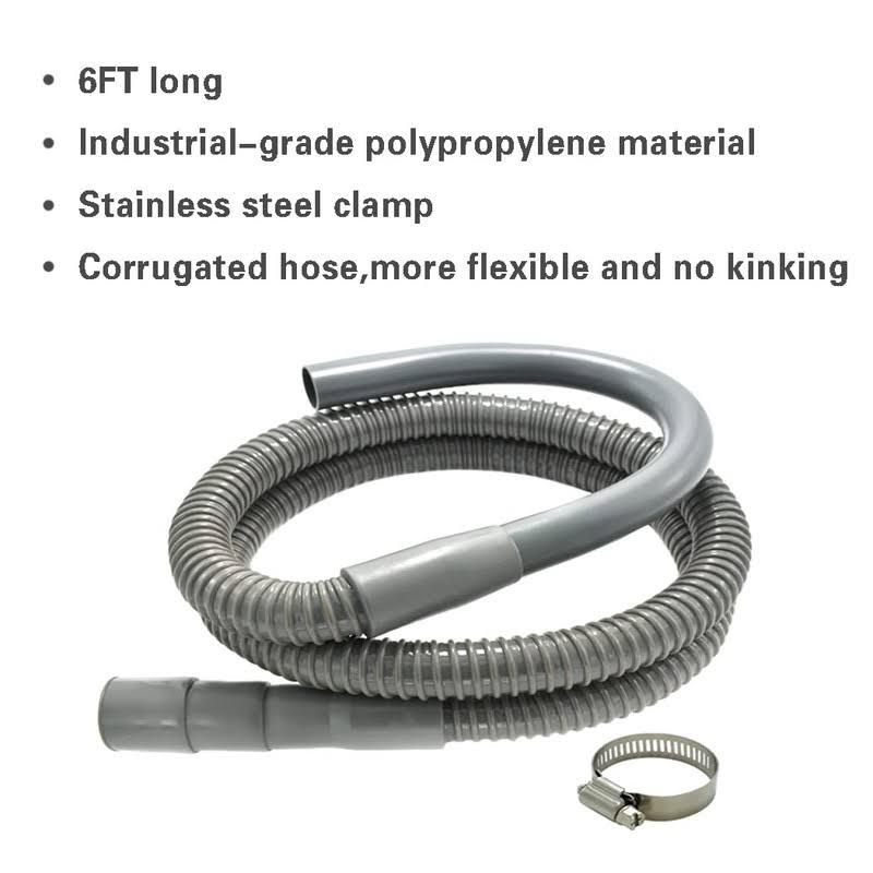 TT Flex Universal Washing Machine Drain Hose- 6 ft Discharge Hose with Long Hook- Corrugated and Flexible Washing Machine Hose Drain Replacement