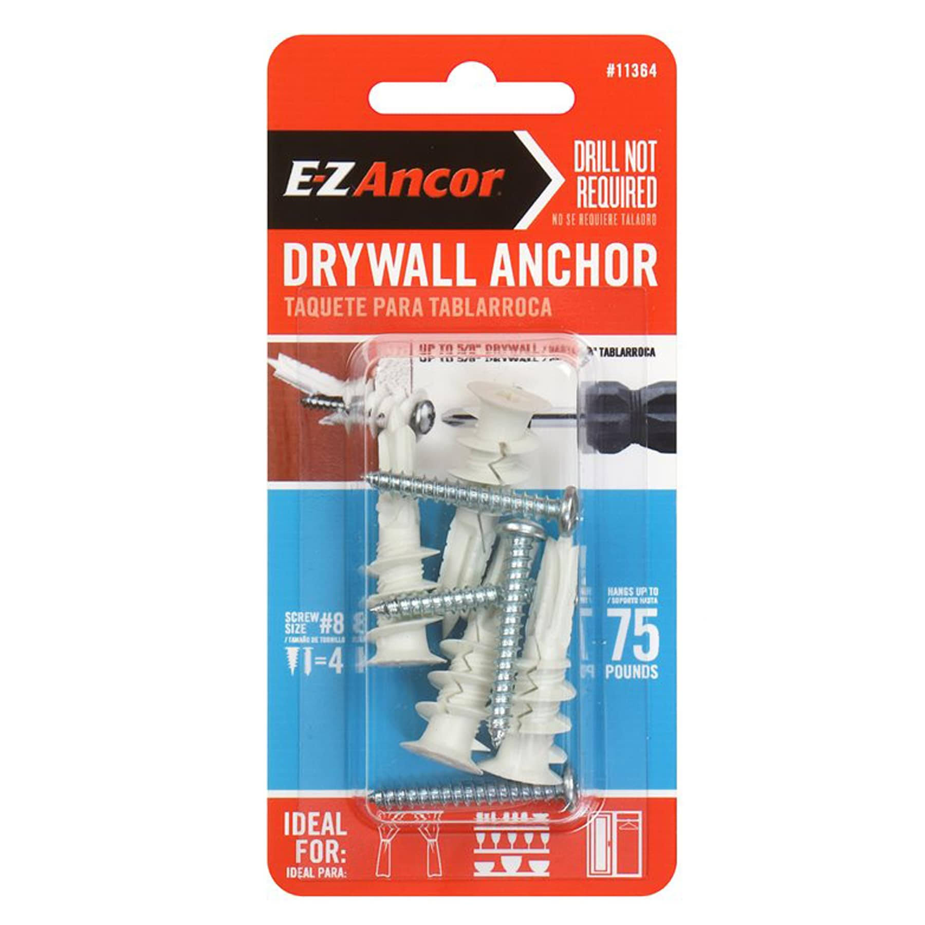 ITW E-Z Ancor 11364- Twist-N-Lock 75 lb. Self-Drilling Drywall Anchor