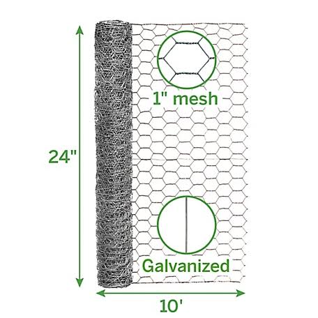 Expert Gardener Galvanized Steel Poultry Netting, 10'L x 24 inchh, Size: 24 Inches H x 10 Feet Large, Gray