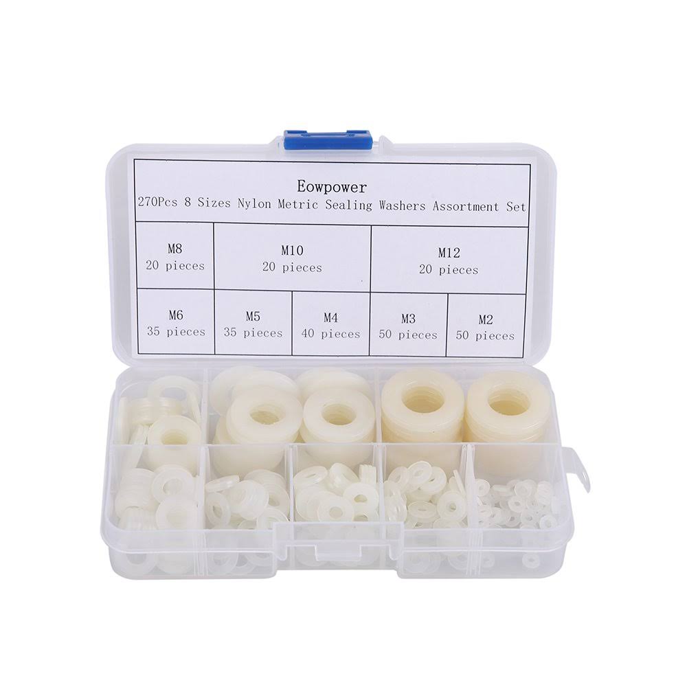 Eowpower 270pcs 8 Sizes Nylon Metric Sealing Washers Assortment Set