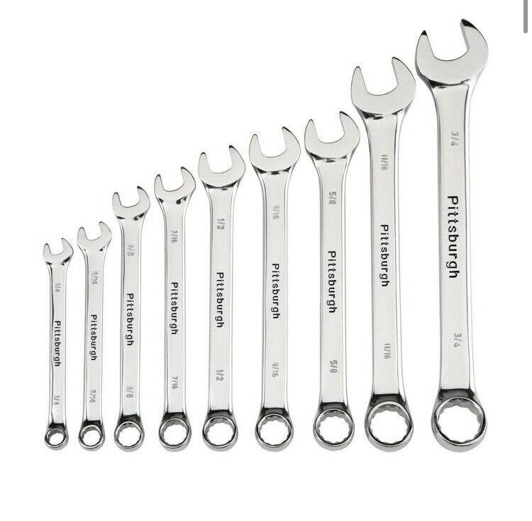 Pittsburgh Fully Polished SAE Combination Wrench Set 9 Pc. 42304