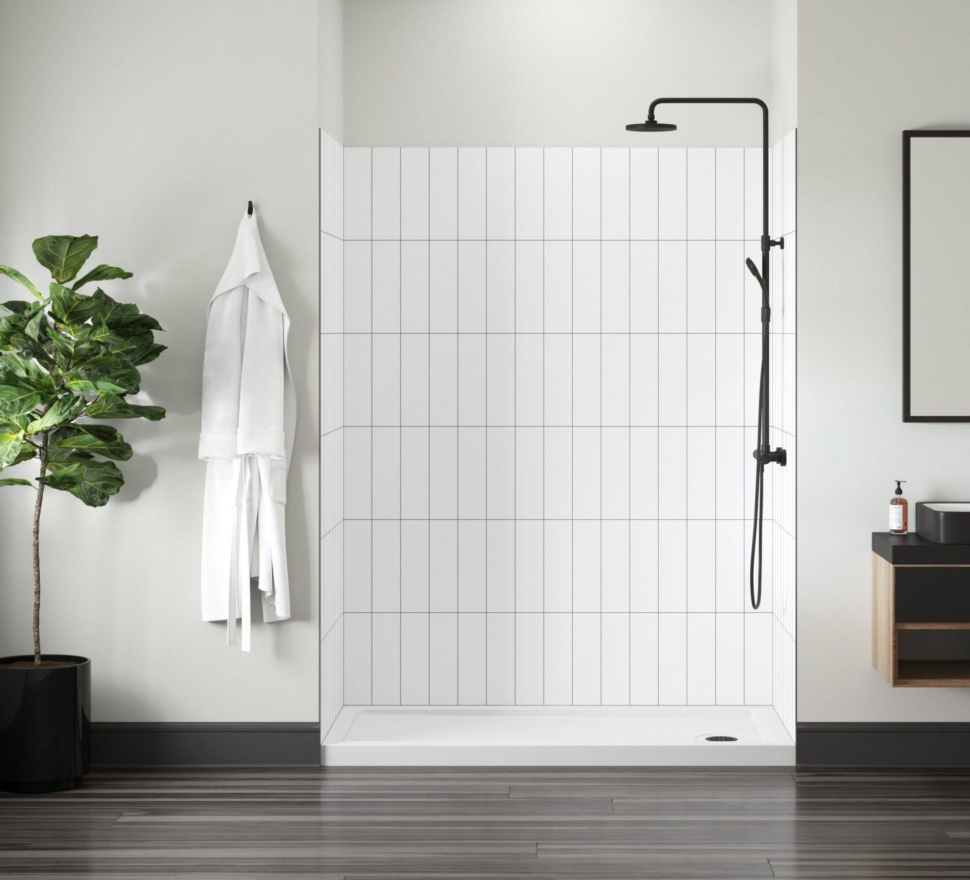 Miseno MSW786036 Readyset 78 inch x 60 inch x 36 inch Five Panel Alcove Shower Wall Kit- Verticle, White