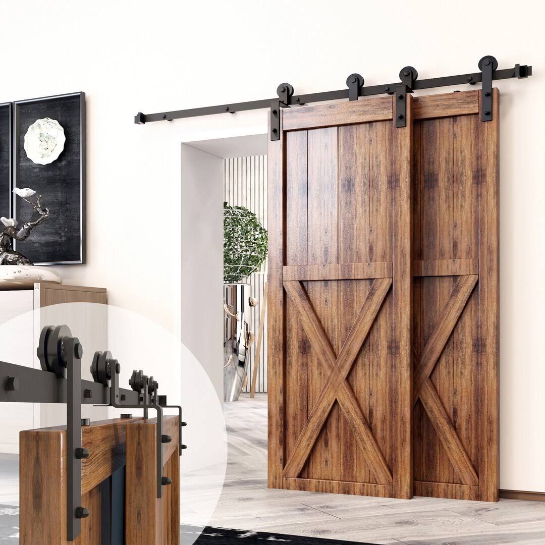 Homacer 108-in Rustic Black Indoor/Outdoor I-strap Barn Door Hardware Kit | ZT5TGH108C