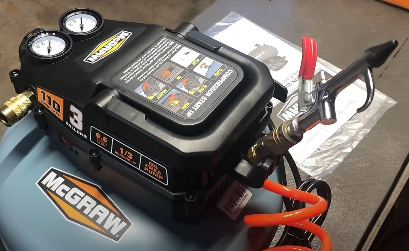 Mcgraw 3 Gallon 1/3 HP 110 PSI Oil-Free Pancake Air Compressor 57567