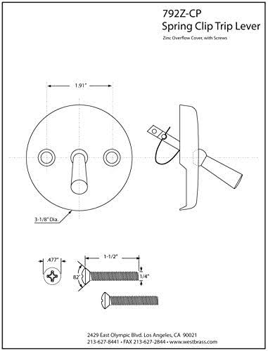 Westbrass 792Z-CP Trip Lever Overflow Faceplate, Polished Chrome