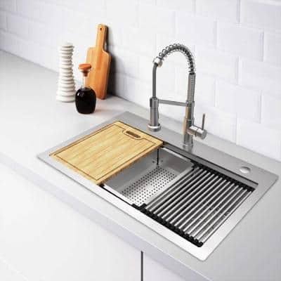 Glacier Bay 33 in. Drop-In/Undermount Single Bowl 18-Gauge Stainless Sink, Silver 4332F