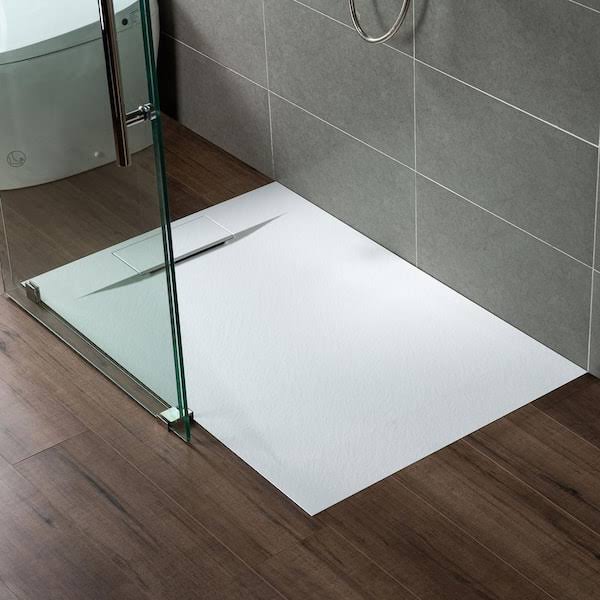 Woodbridge 60 in. L x 32 in. W Alcove Zero Threshold Shower Pan Base with Left/Right Drain in White,Low Profile,Wheel Chair Access