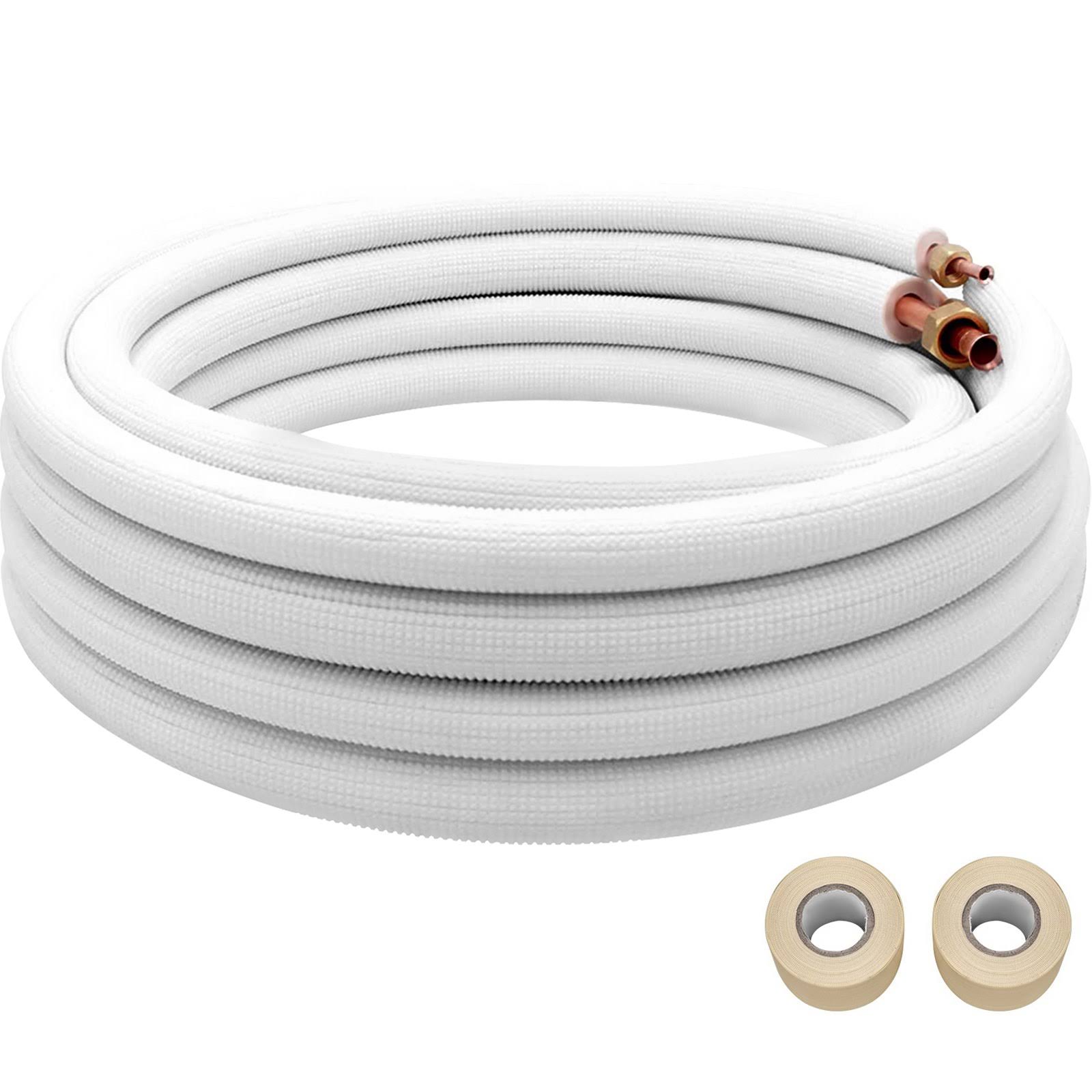 VEVOR Mini Split Copper Line Set 24.6ft Length, Copper Pipes for Mini Split Air Conditioner 3/8 inch & 1/4 inch OD, Flared Copper Lines White Mini