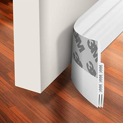 Holikme Door Draft Stopper Under Door Draft Blocker Insulator Door Sweep Weather Stripping Noise Stopper Strong Adhesive, White