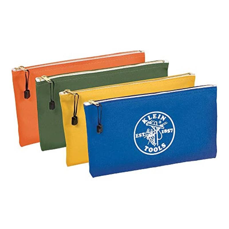 Klein Tools 5140 Canvas Zipper Bag, Tool 4-Pack, Olive, Orange, Blue, Yellow