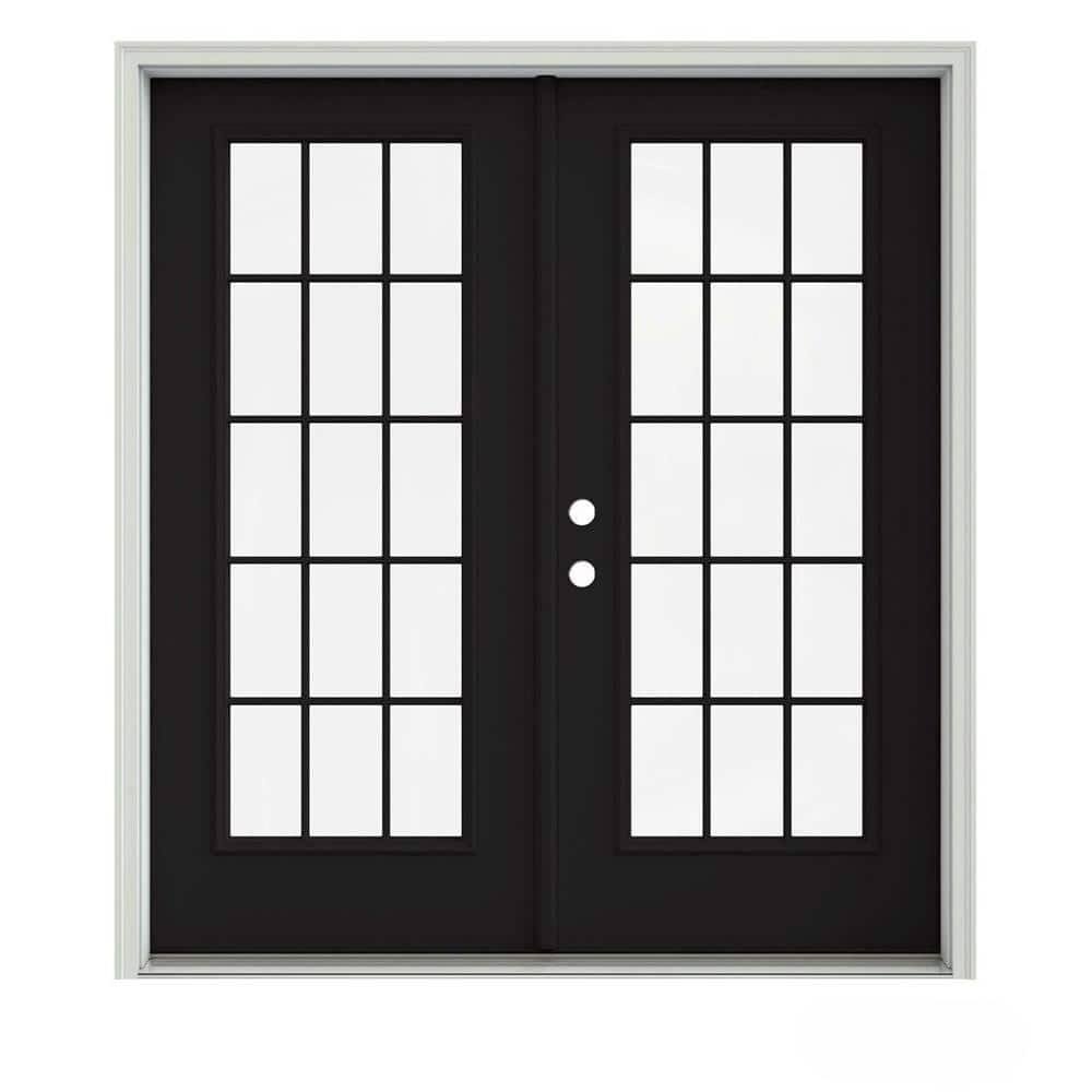 72 in. x 80 in. Black Painted Steel Right-Hand Inswing 15 Lite Glass S