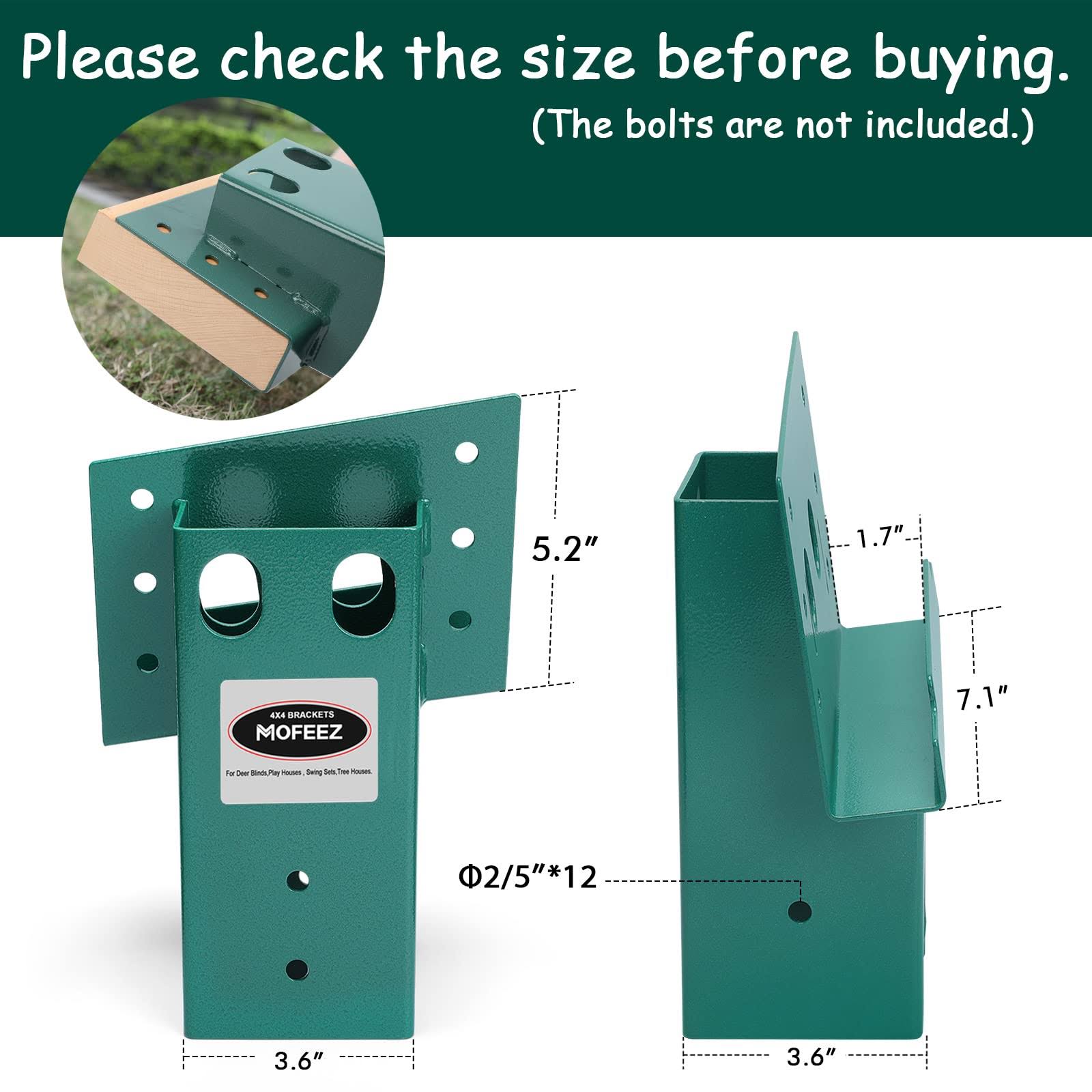 Mofeez Outdoor 4x4 Compound Angle Brackets for Deer Stand Hunting Blinds Shooting Shack (Green, Set of 4)