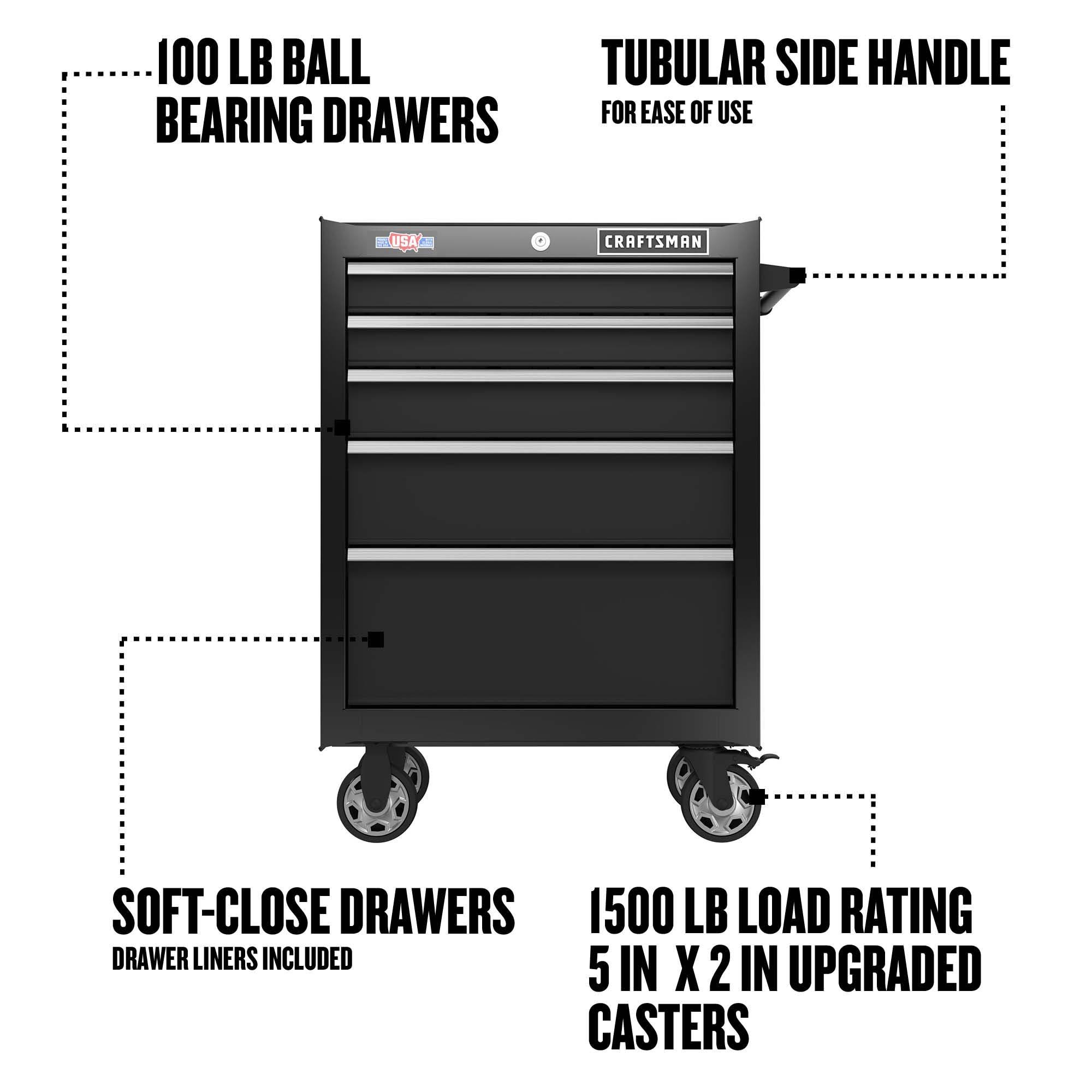 Craftsman 2000 Series 26.5-in W x 37.5-in H 5-Drawer Steel Rolling Tool Cabinet (Black) CMST98268BK
