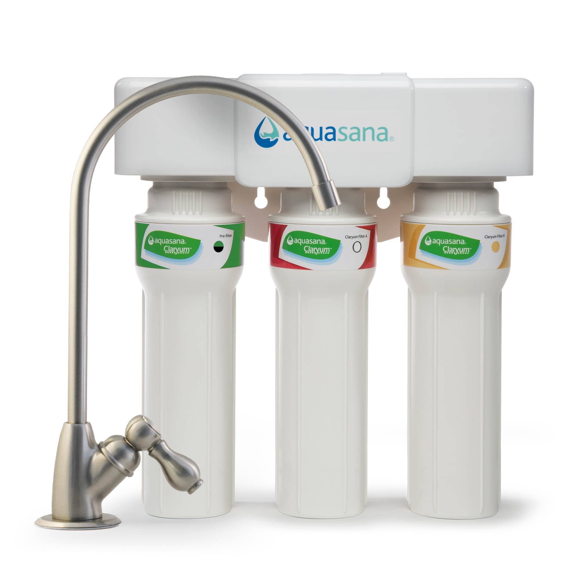 Aquasana 3-Stage Max Flow Under Sink Water Filter System Brushed Nickel Faucet
