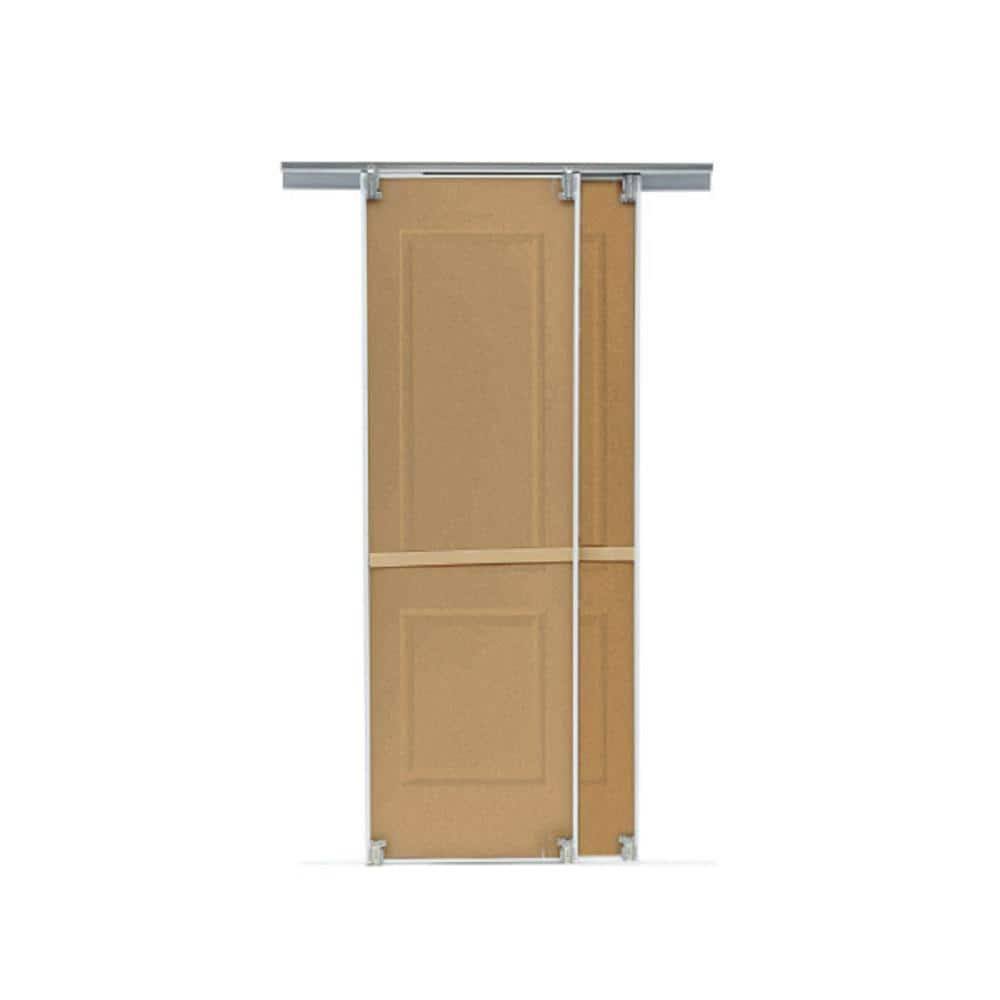 TRUporte 59 in. x 80 in. 108 Series Primed 2 Panel Square Top Design Primed MDF Bypass Sliding Door