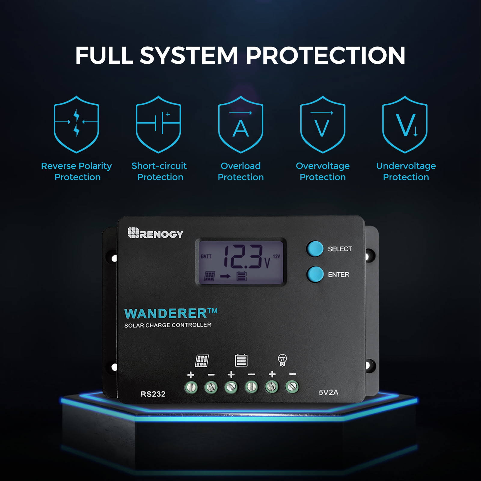 Renogy 100W 12V Monocrystalline Solar Starter Kit w/Wanderer 10A Charge Controller