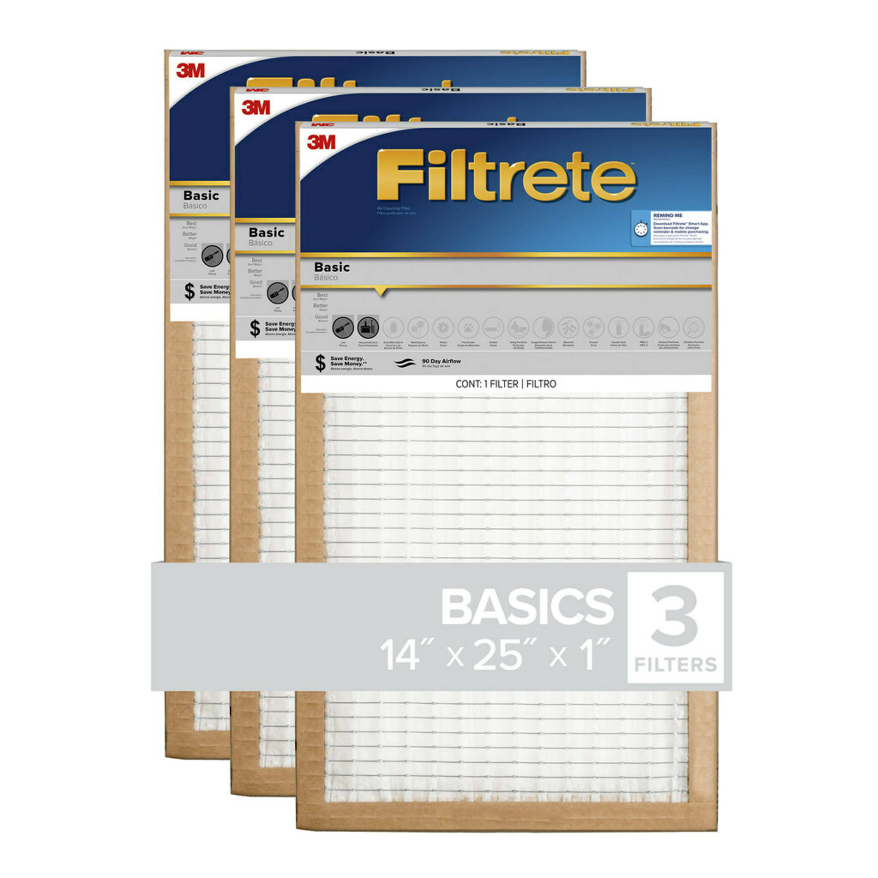 Filtrete 14-in x 25-in x 1-in Basic Pleated 3-Pack Pleated Air Filter