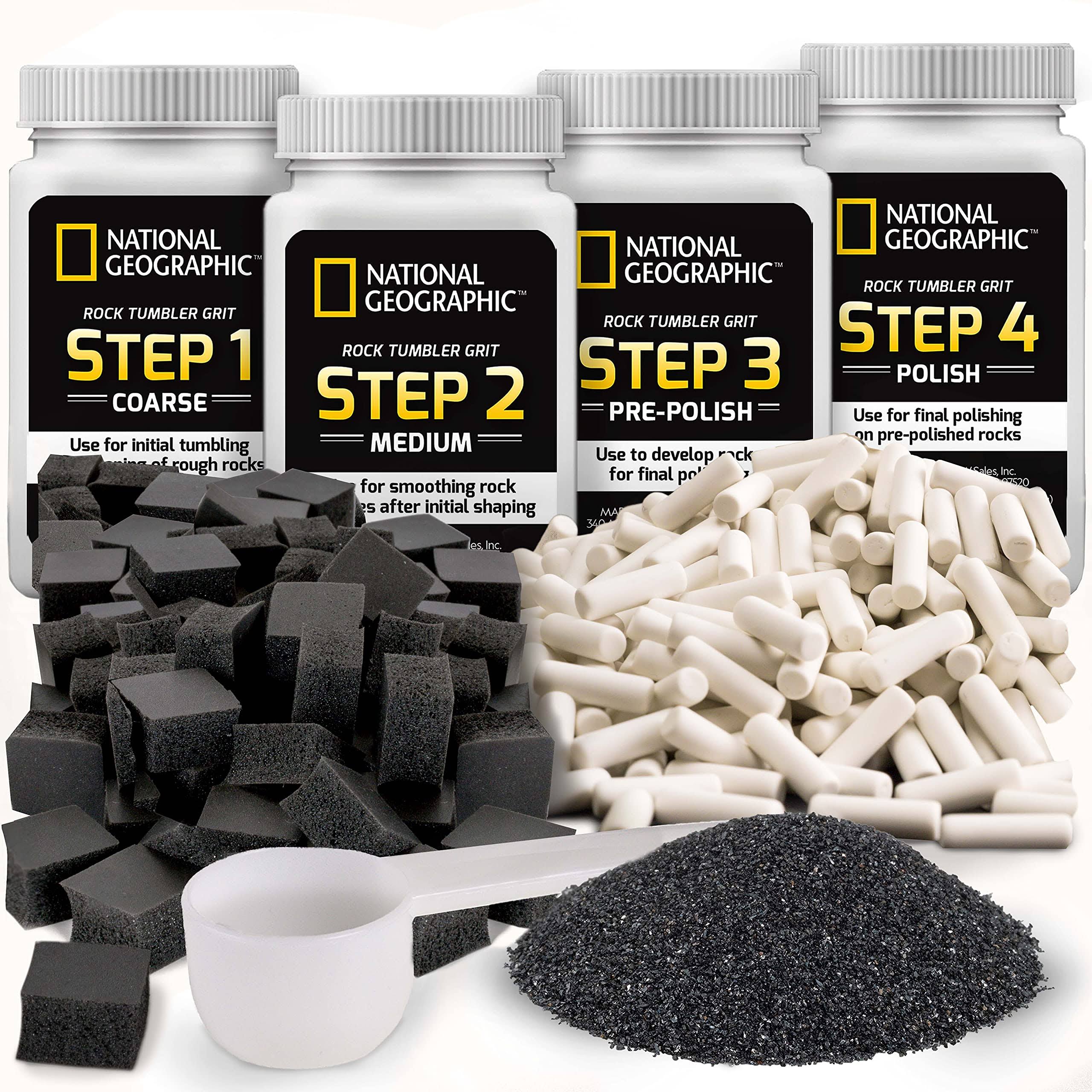 National Geographic Rock Tumbler Media- The Ultimate Rock Polishing Supplies Kit, 4 Stage Bulk Rock Tumbler Grit, 1.5 Pounds