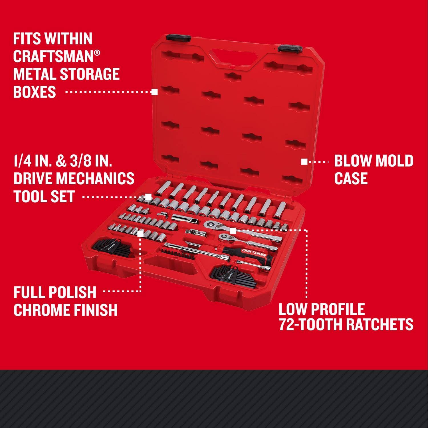Craftsman 83-Piece Standard (SAE) and Metric Polished Chrome Mechanics Tool Set with Hard Case | CMMT12121L