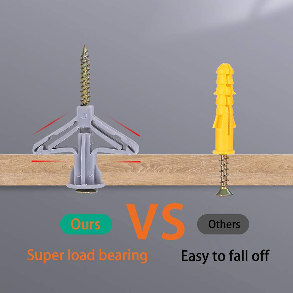 kaileyouxiangongsi Hollow-Wall Anchors Drywall Anchor Kit with Screws Self-Drilling Hollow Wall Anchor Grey 65lbs (One Size Anchor 50pcs+Screw 50pcs)