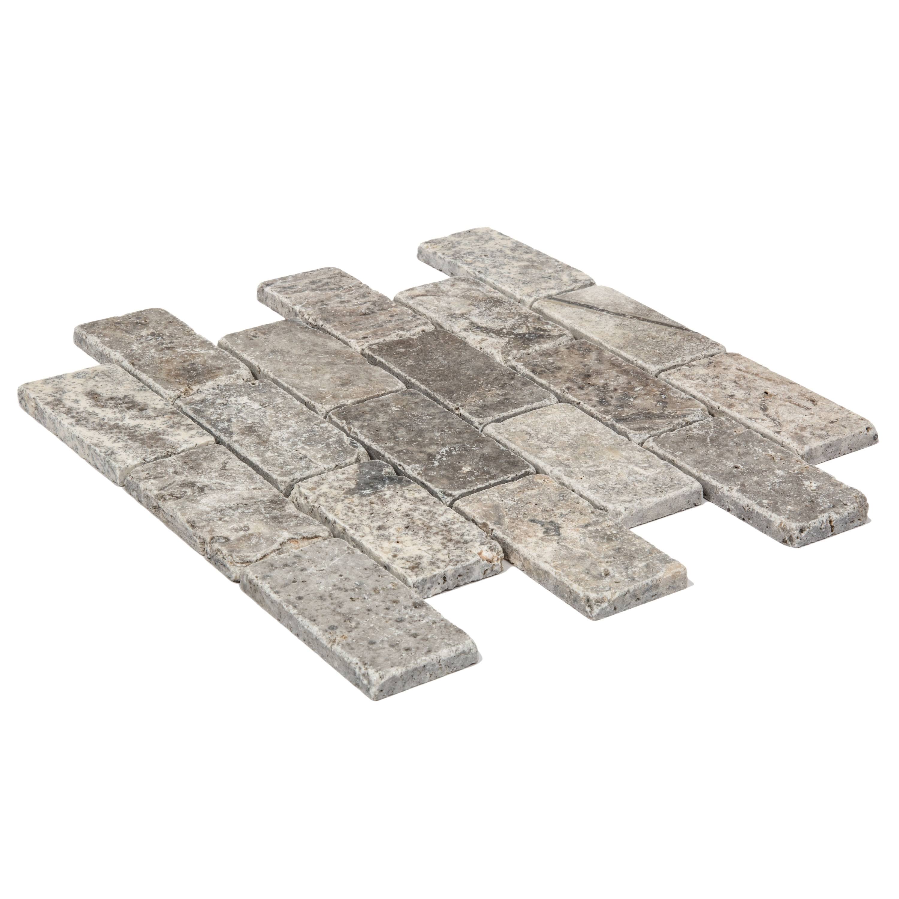 Satori Silver Crescent 12-in x 12-in Tumbled Natural Stone Travertine Brick Subway Wall Tile (1-sq. ft/ Piece)