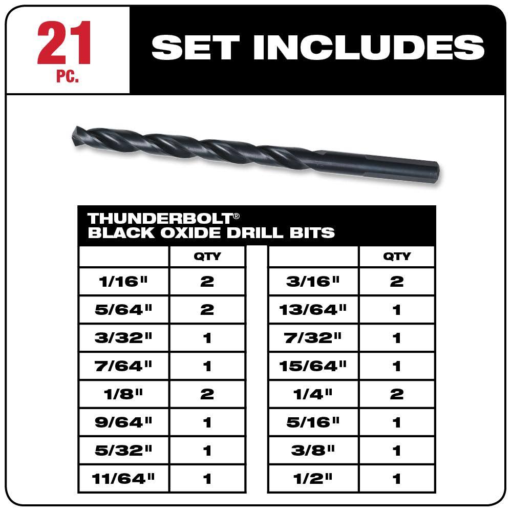 Milwaukee 48-89-2801- 21 Piece Thunderbolt Black Oxide Drill Bit Set