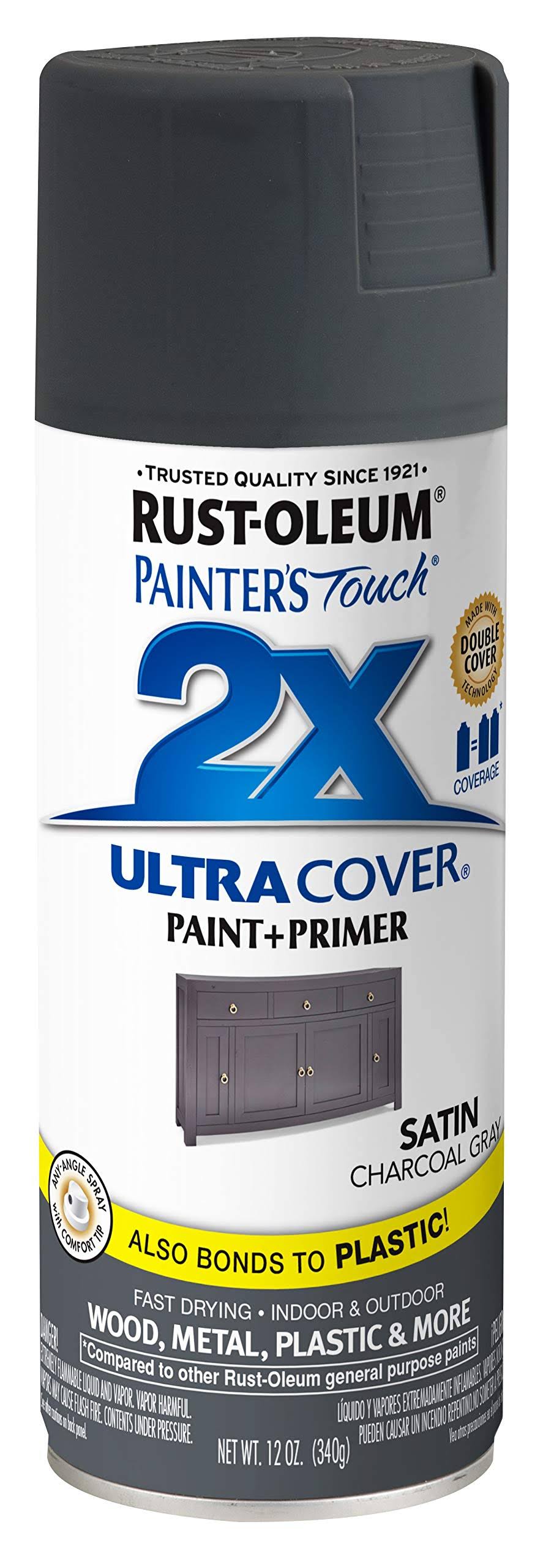 Rust-Oleum 342061 Painter's Touch 2x Ultra Cover Spray Paint, 12 oz, Satin Charcoal Gray