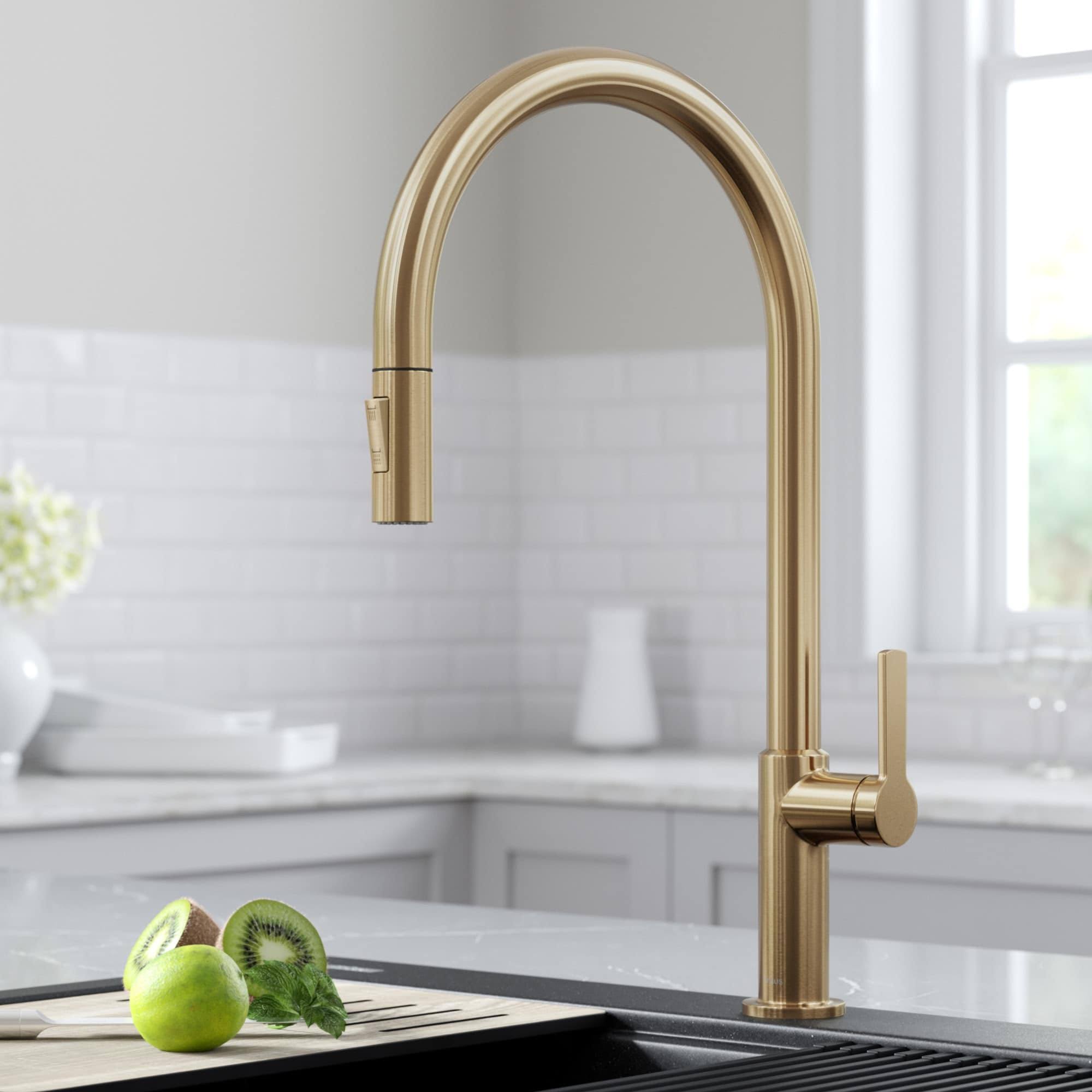 Kraus KPF-2821SFACB Oletto High-Arc Single Handle Pull-Down Kitchen Faucet in Spot Free Antique Champagne Bronze