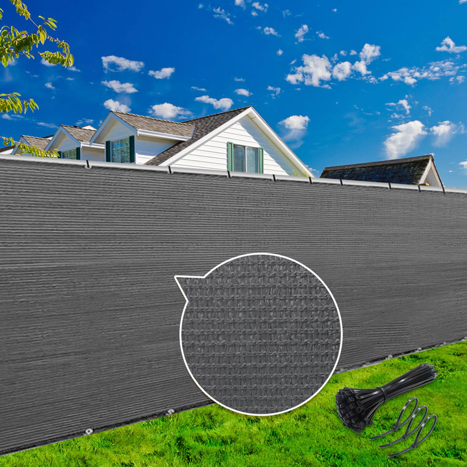 Kanagawa 8ft x 25ft Privacy Screen Fence, 90% Blockage Heavy Duty 175 GSM Fencing Mesh Net Cover for Outdoor Wall Garden Yard Backyard 40 Cable Zip