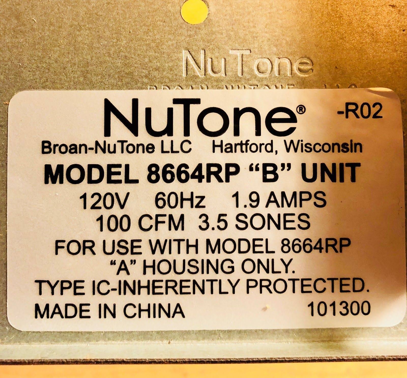 Nutone S97017706 Ventilation Fan Motor Assembly Broan