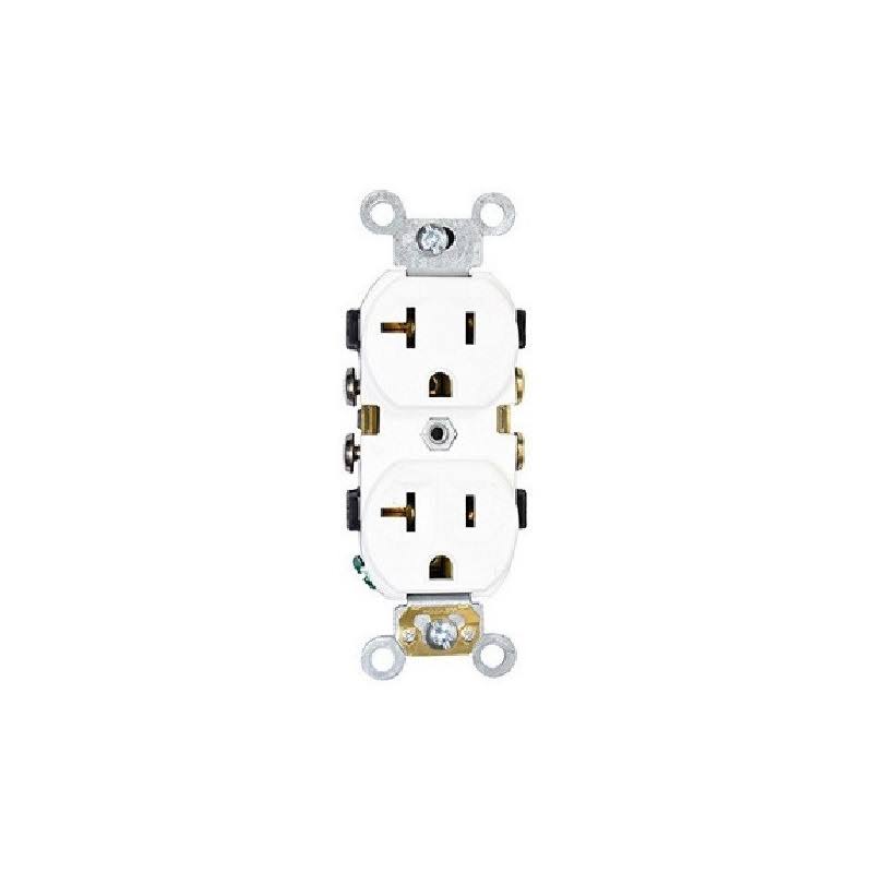 Leviton CR20-W 20-Amp, 125-Volt, Narrow Body Duplex Receptacle, Straight Blade, Commercial Grade, Self Grounding, 10-Pack, White, 10 Piece