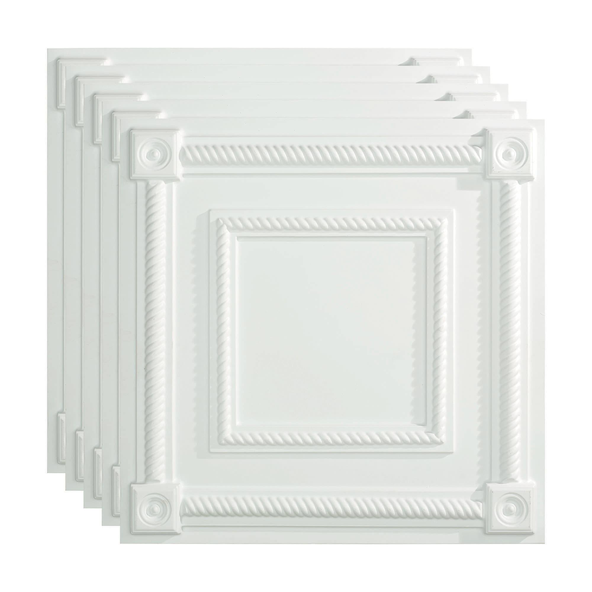 Fasade Ceiling Tile in Coffer Gloss White 5 Pack