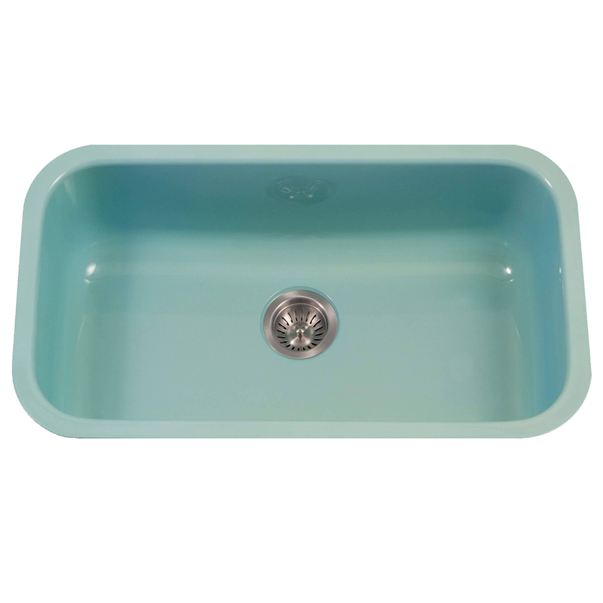 Houzer PCG-3600 MT Porcela Series Porcelain Enamel Steel Undermount Large Single Bowl Kitchen Sink, Mint