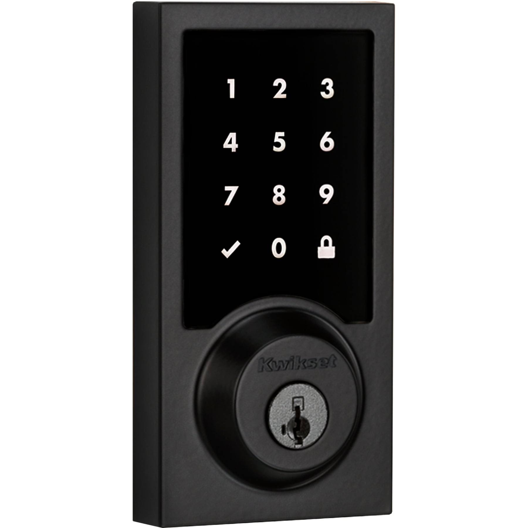 Kwikset SmartCode 916 Zigbee 3.0 Contemporary Touchscreen Matte Black Single Cylinder Keypad Electronic Deadbolt with SmartKey