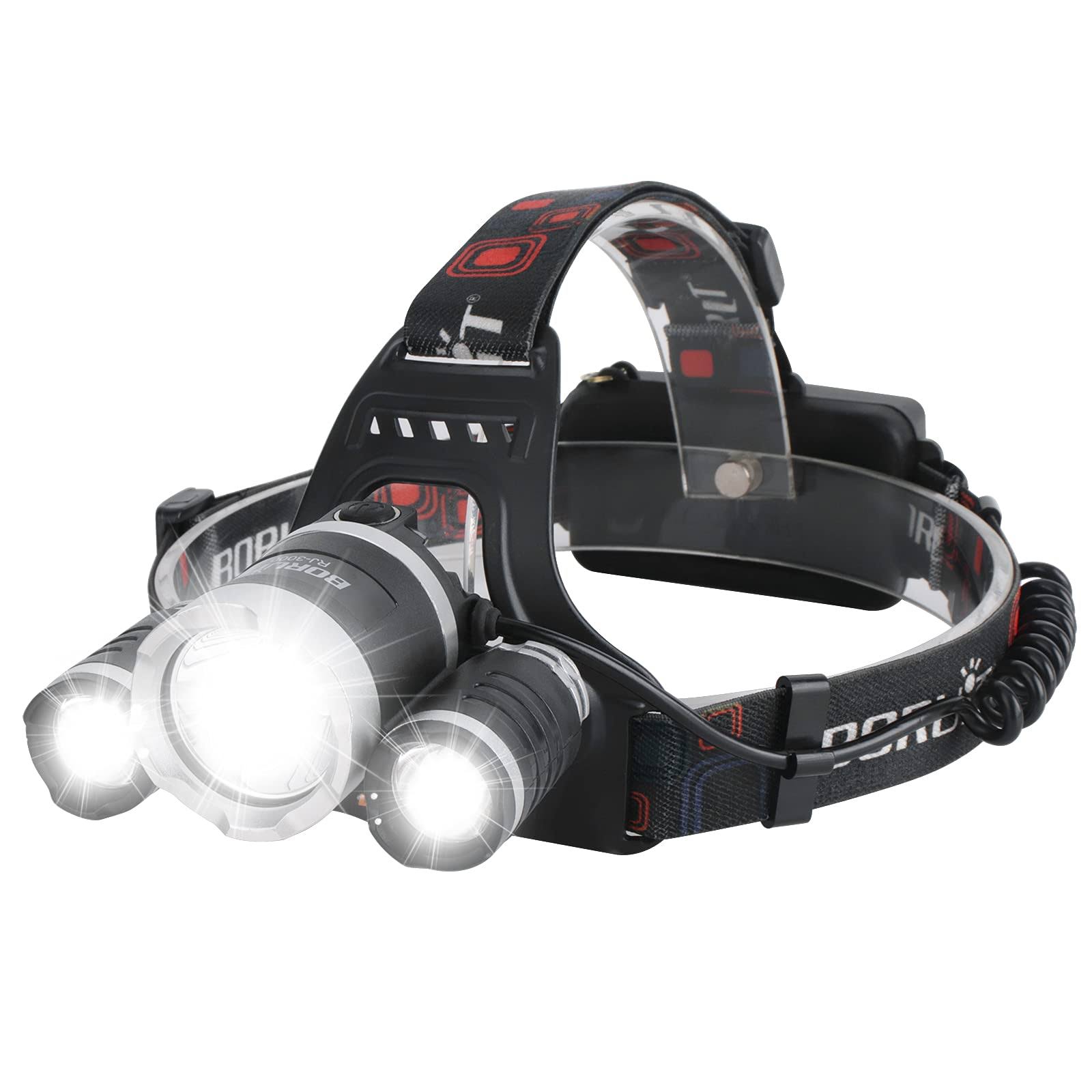 Rechargeable Flashlight LED HEADLAMP, BORUiT RJ-3000 Headlamp 4 Modes 5000 High Lumens Water Resist LED Headlight for Camping Hiking, Other