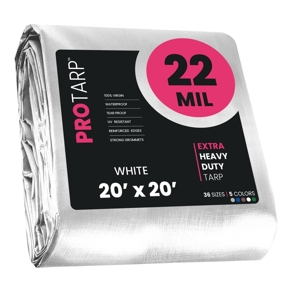 PROTARP 20 ft. x 20 ft. White Polyethylene Heavy Duty 22 Mil Tarp, Waterproof, UV Resistant, Rip and Tear Proof