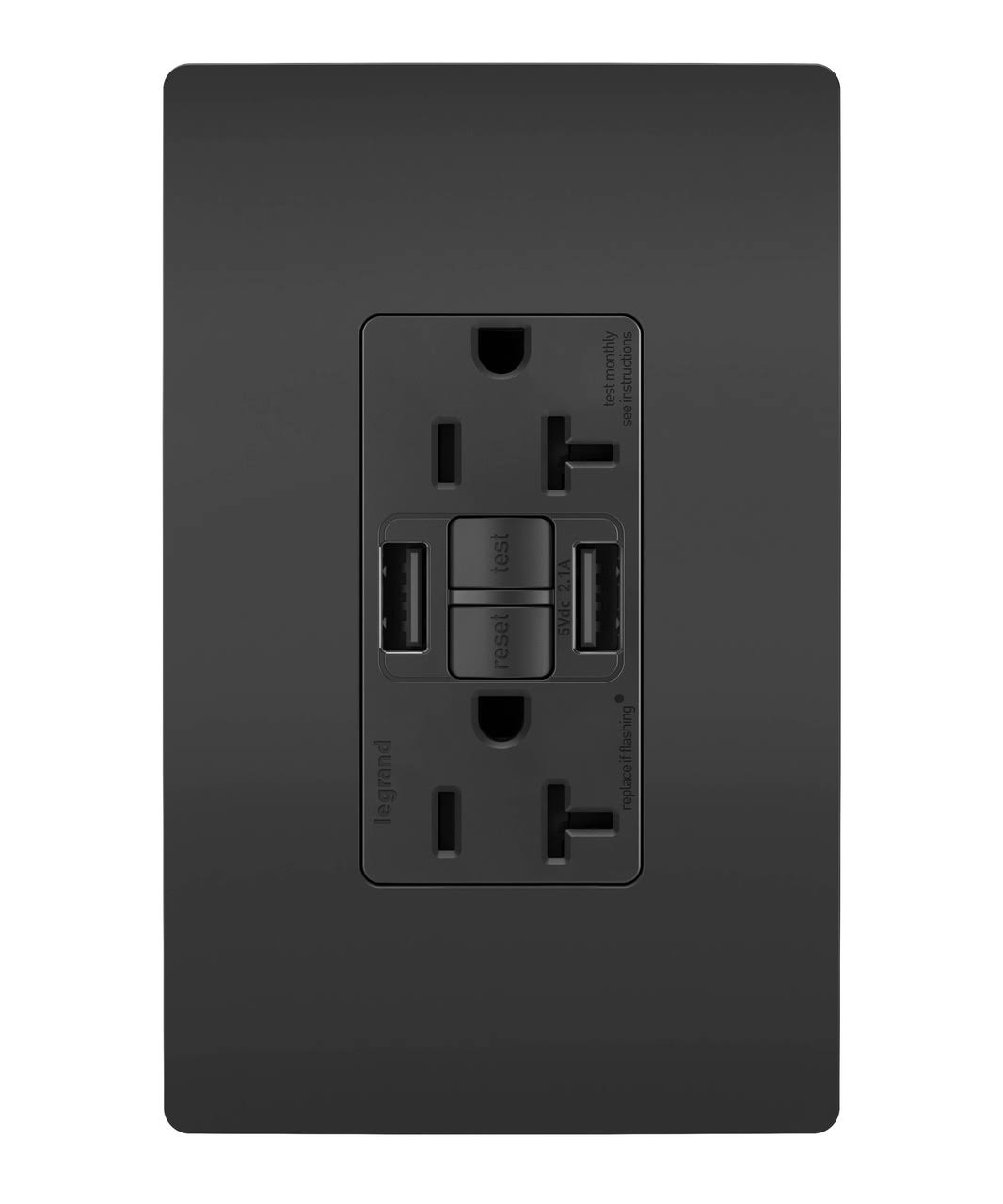 Pass and Seymour Self-Test GFCI Outlet Tamper-Resistant 20A with USB Type AA Black (2097TRUSBAABK)