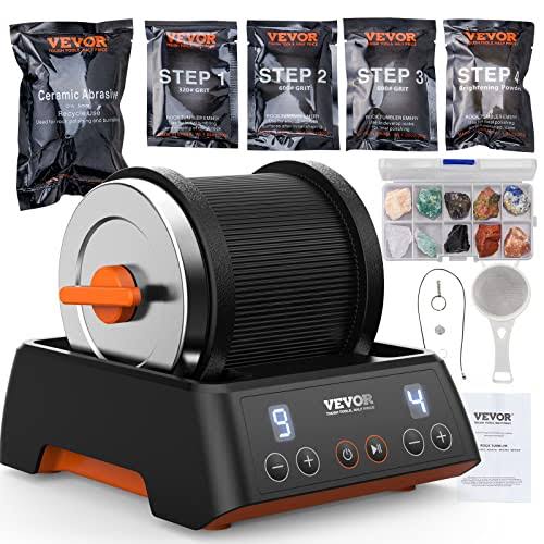 VEVOR Direct Drive Rock Tumbler Kit, 4-Speed/9-Day Timer, Professional Rock Polisher with Rough Gemstones/Grits/Jewelry Fastenings, Stone Polishing