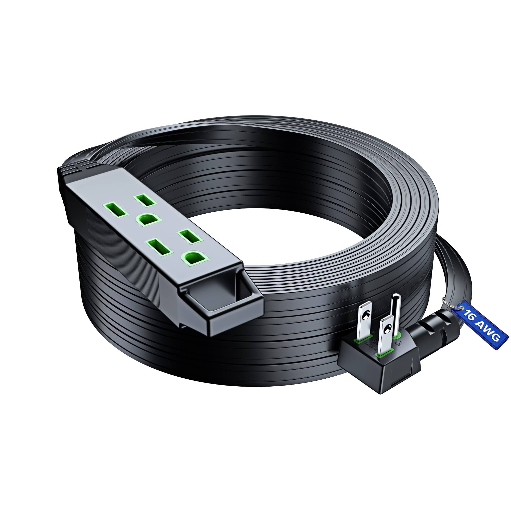 Maximm Extension Cord with Multiple Outlet 30 ft, with Space-Saving Flat Plug Design, Black, 16 Gauge, Flat Extension Cord Under Carpet ETL Listed