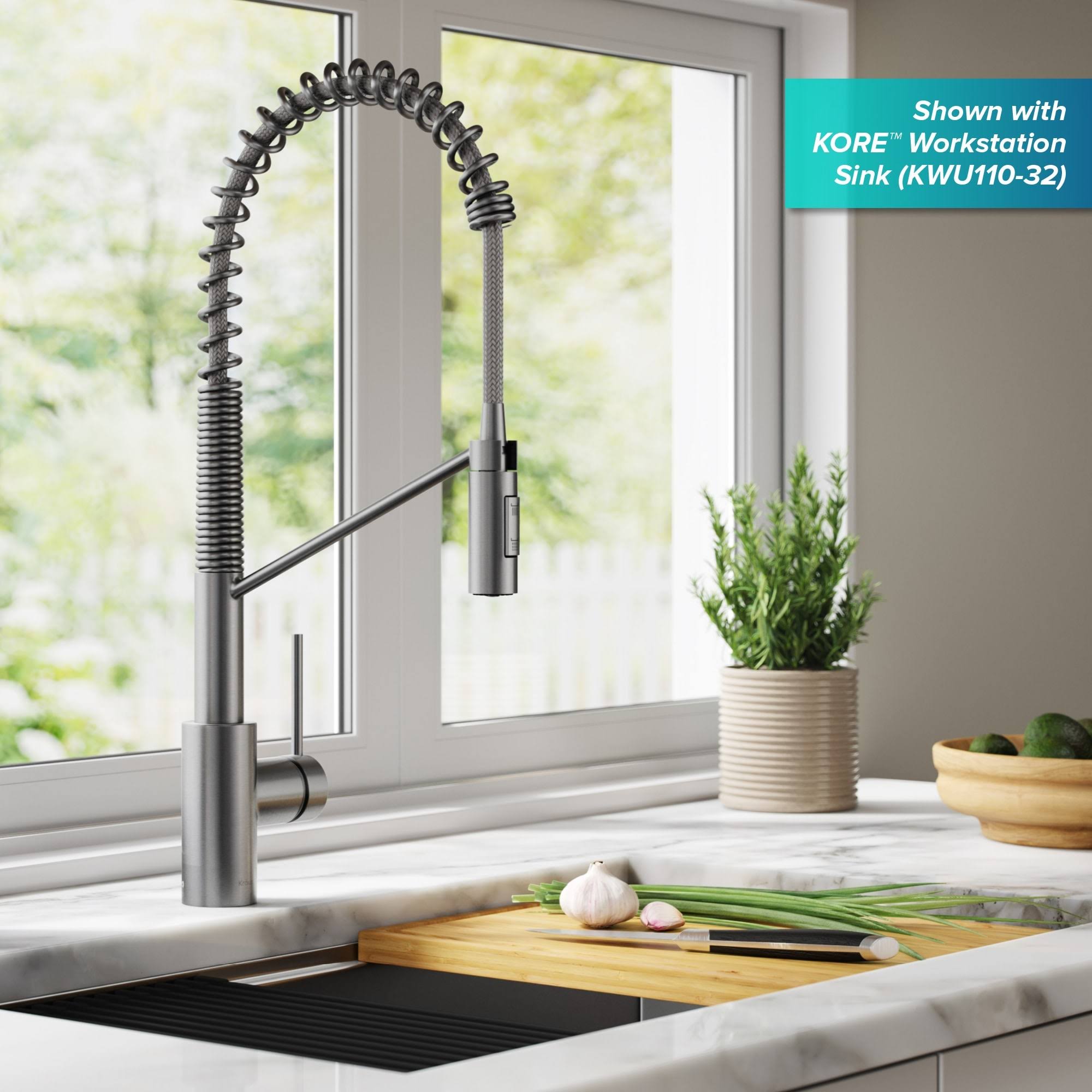 Kraus Oletto 2-in-1 Commercial Style Pull-Down Single Handle Water Filter Kitchen Faucet in Matte Black