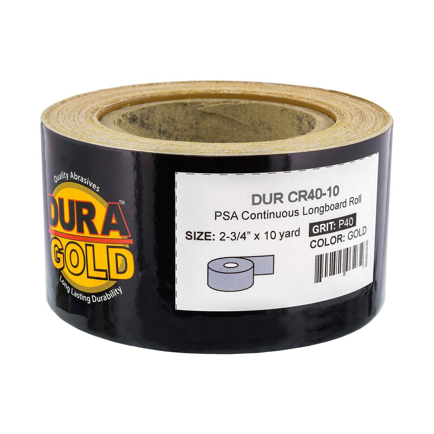 Dura-Gold Premium- 40 Grit Gold- Longboard Continuous Roll 10 Yards Long by 2-3/4