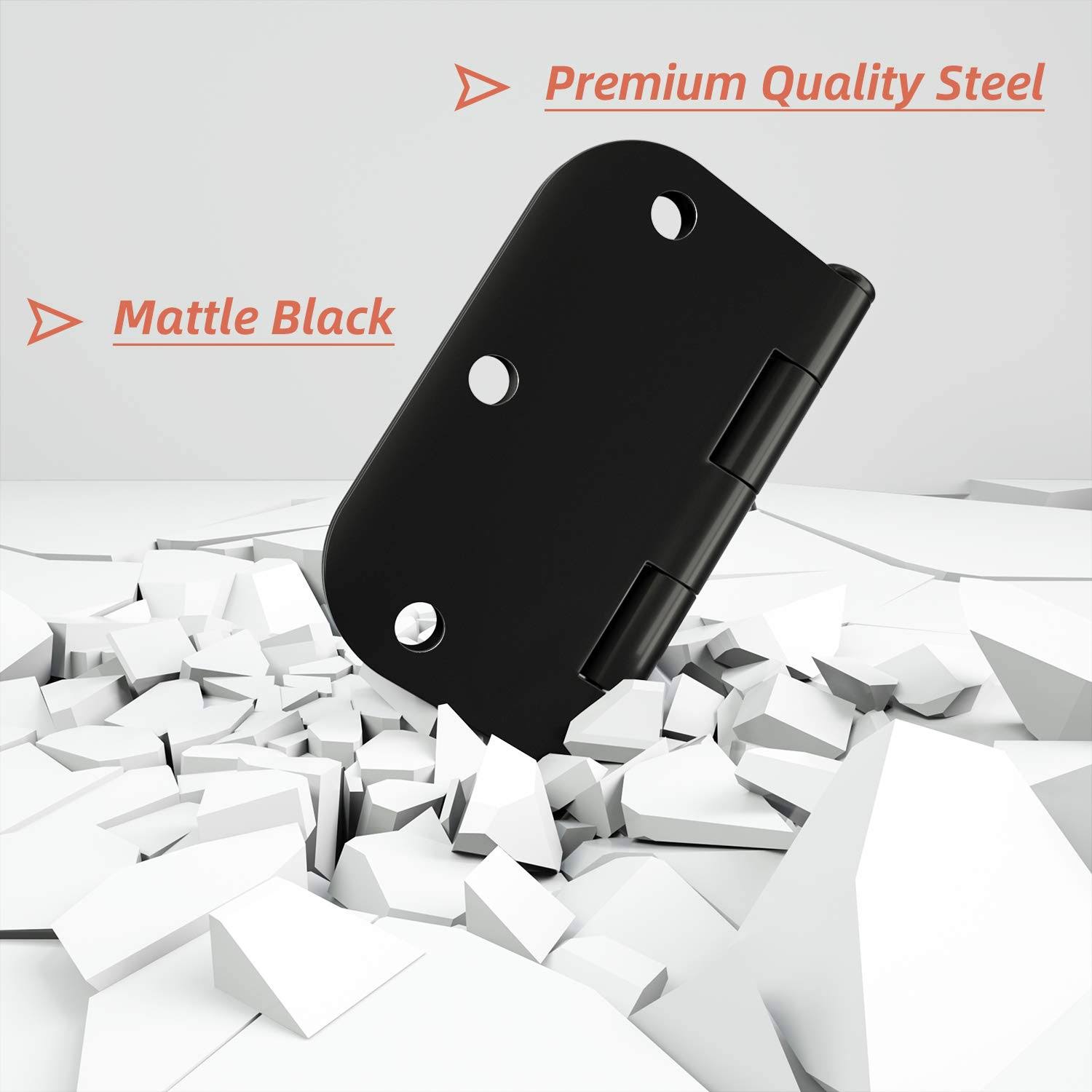 HOSOM 18 Pack Rounded Door Hinges 3.5 x 3.5 inch, 5/8 Radius, Matte Black