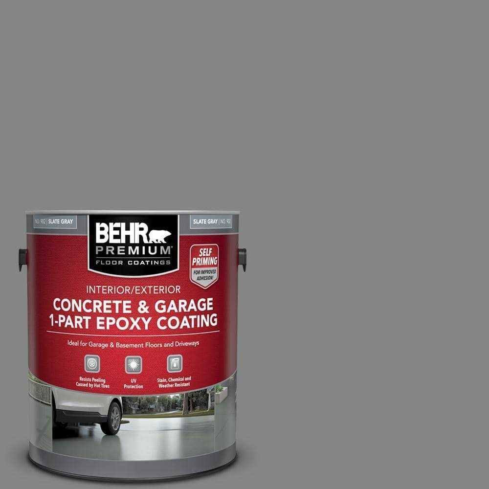 BEHR Premium 1 gal. Slate Gray Self-Priming 1-Part Epoxy Satin Interior/Exterior Concrete and Garage Floor Paint, Slate Gray/Satin