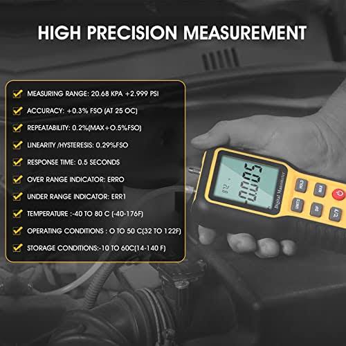 WapoRich Manometer,Professional Air Pressure Meter Dual-Port Manometer GAS Pressure Tester,12 Selectable Units Differential Pressure Gauge HVAC GAS Pressure
