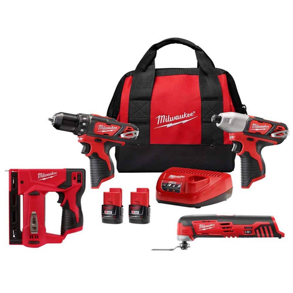 Milwaukee M12 12V Lithium-Ion Cordless 2-Tool Combo Kit w/M12 12-Volt Oscillating Multi-Tool and M12 12-Volt 3/8 in. Crown Stapler