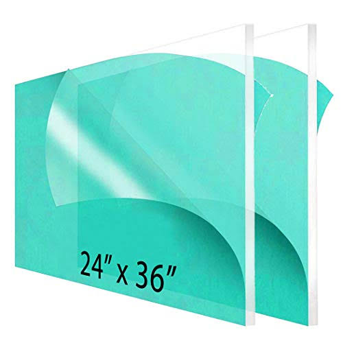 CALPALMY (2 Pack) 1/8 inch Thick Clear Acrylic Sheets- 24 inch x 36 inch Pre-Cut Plexiglass Sheets for Craft Projects, Signs, Sneeze Guard, and More- Cut