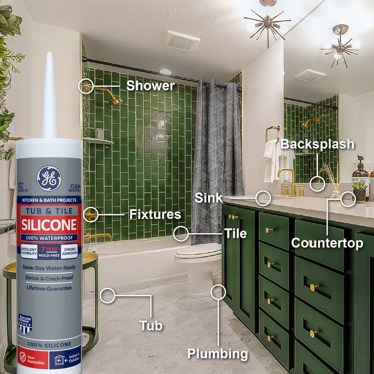 GE Tub & Tile Silicone 1 Sealant, Clear, 10.1 oz.