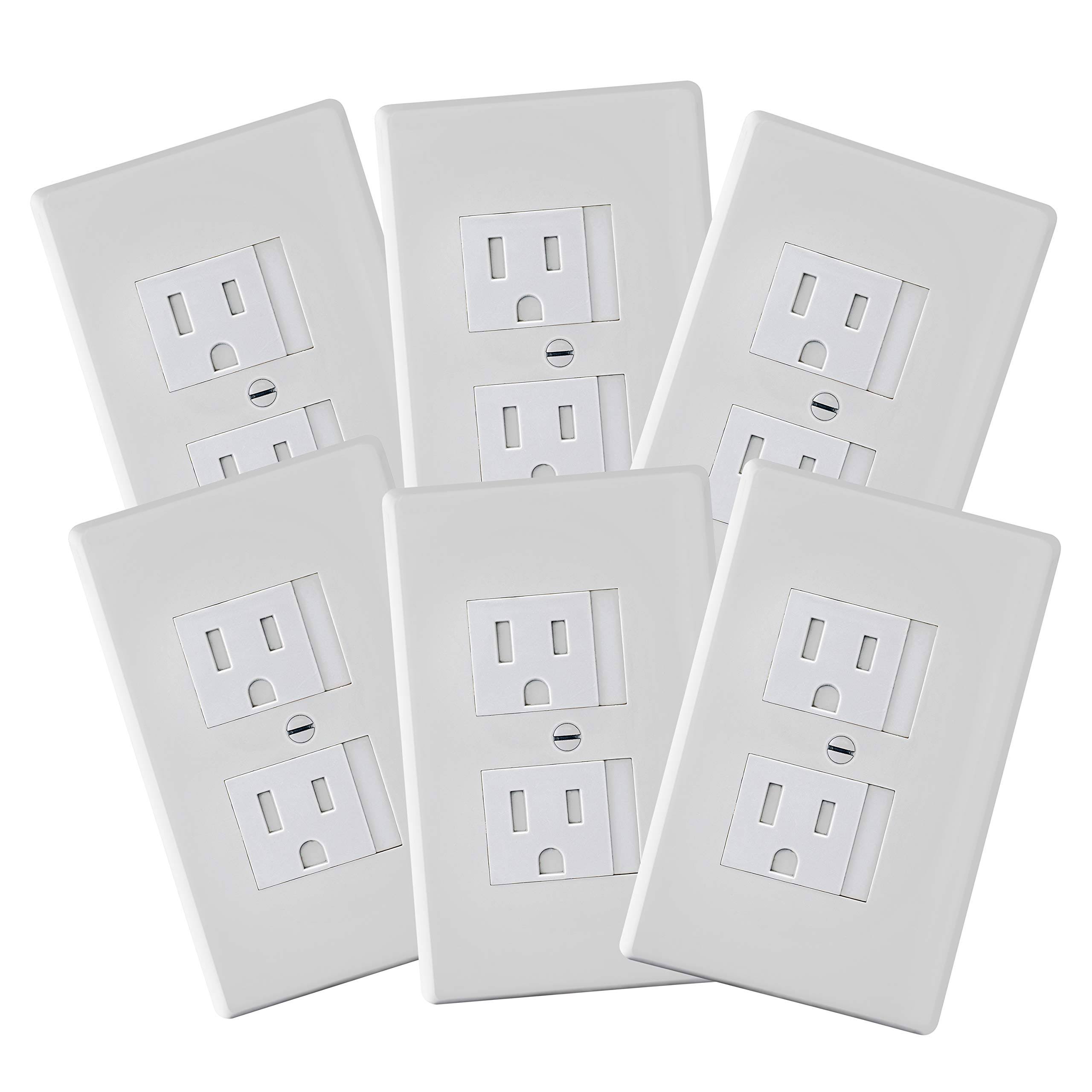 6-Pack Safety Innovations Self-Closing (1 Screw) Standard Outlet Covers- An Alternative to Wall Socket Plugs for Child Proofing Outlets, (White)