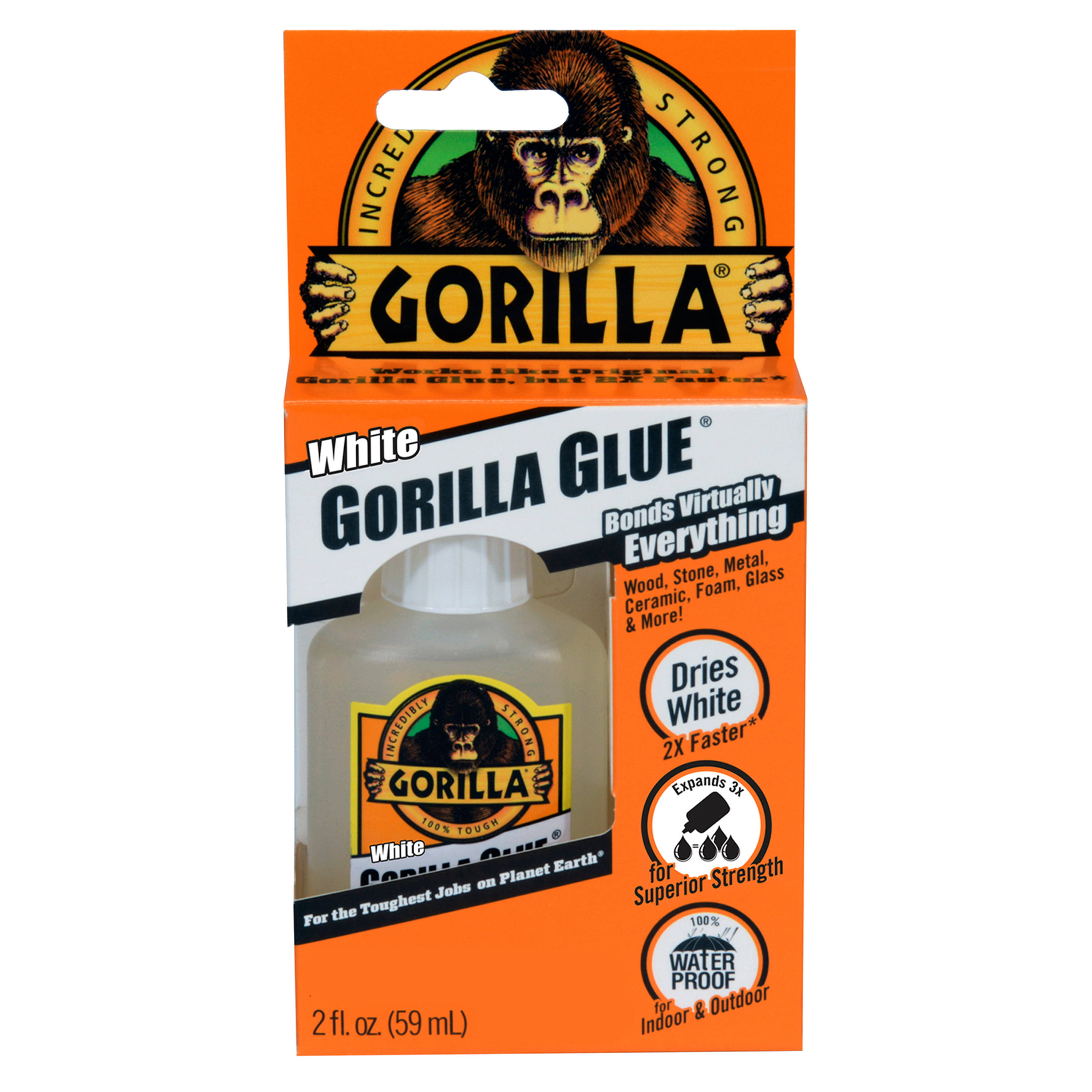 Gorilla White Waterproof Polyurethane Glue, 2 Ounce Bottle
