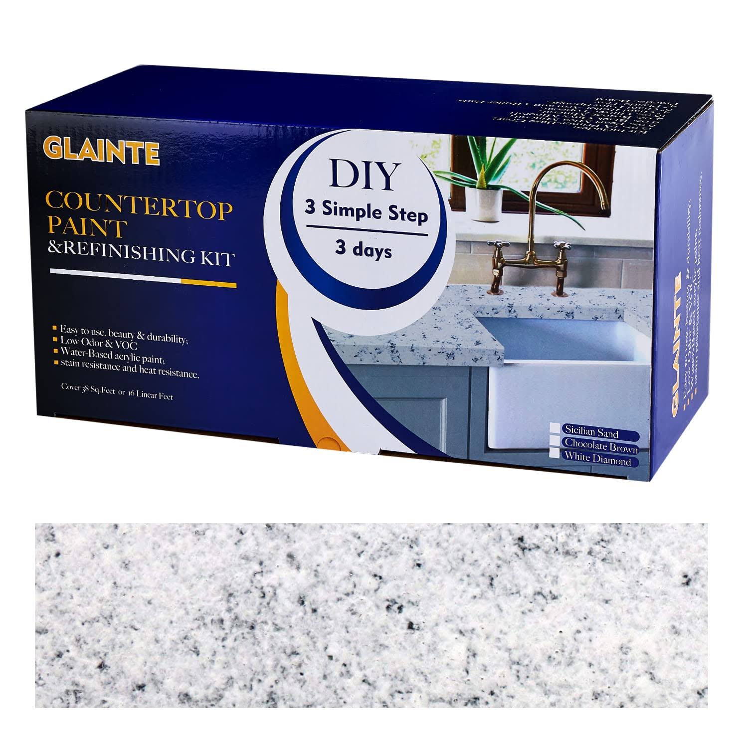 GLAINTE Granite Countertop Paint Kit- White Diamond Counter Top Refinishing Kit for Kitchen Bathroom, 1 Count (Pack of 1)